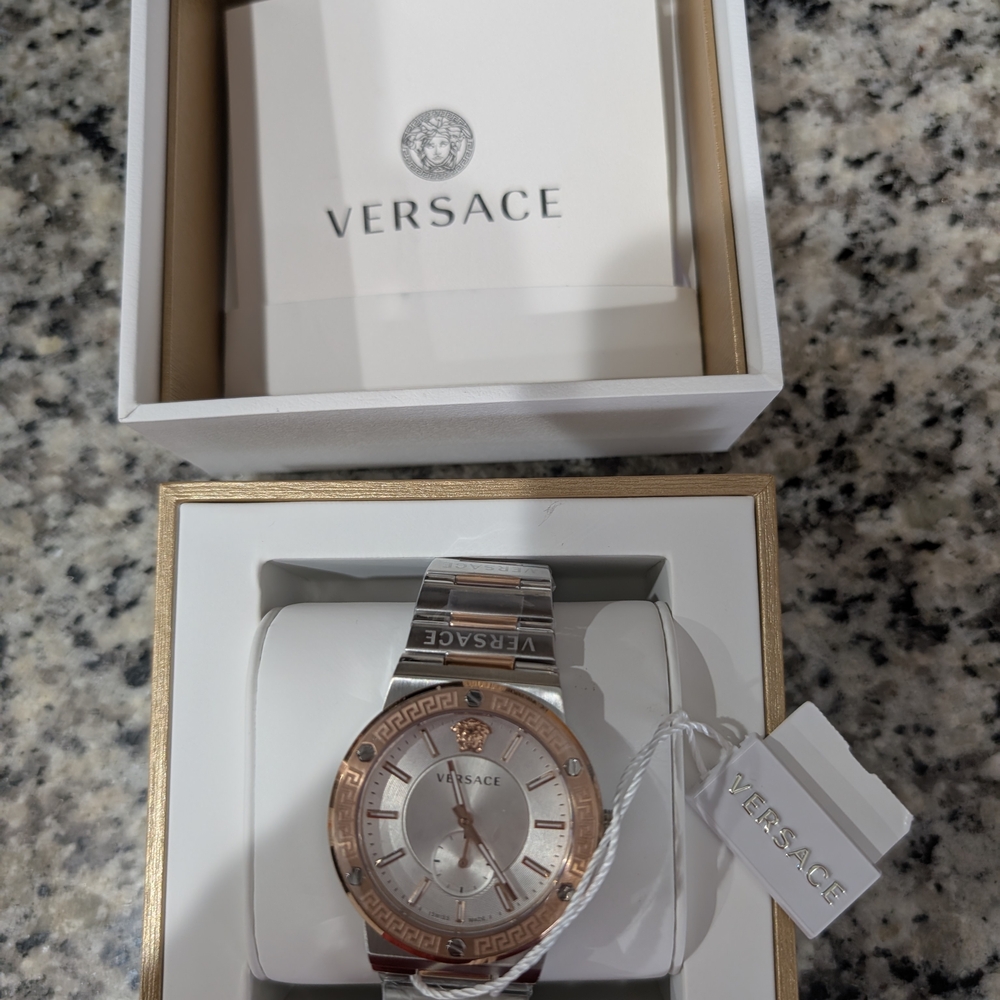 Versace Greco Men's Silver and Rose Gold Watch